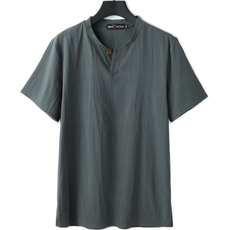 Big and Tall Cotton Linen Short Sleeve Henley T Shirts