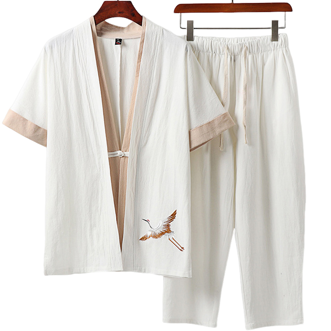 Big and Tall Japanese Men's Kimono Jacket and Pants Set