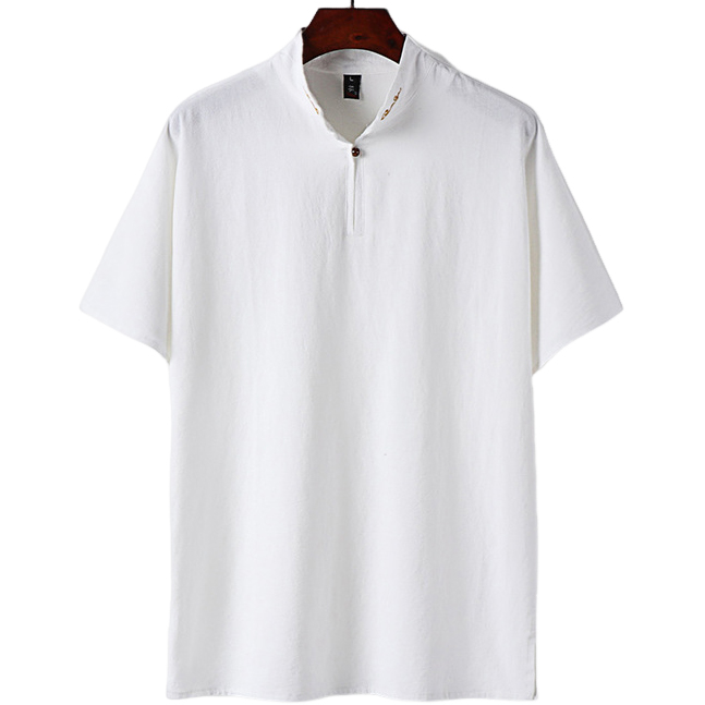 Big and Tall Linen Short Sleeve Mandarin Collar T Shirt