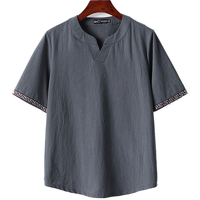 Big and Tall Linen Split Neck T Shirt