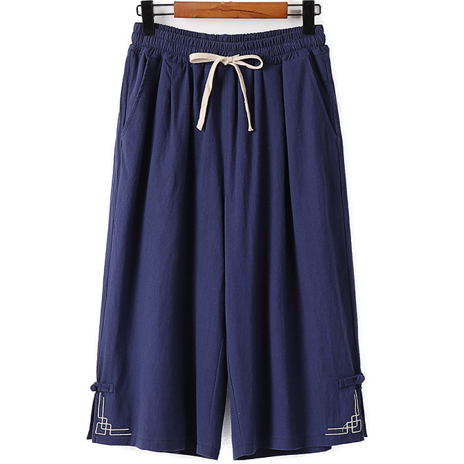 Big and Tall Mens Cotton Linen Calf Length Wide Leg Pants