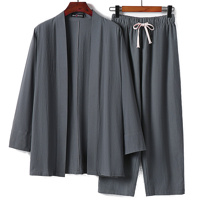 Big and Tall Mens Linen Sets Kimono Cardigan Male