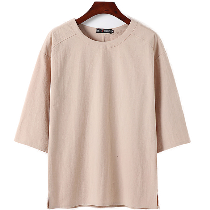 Large Size Mens Linen Crew Neck Three Quarter Sleeve T Shirt