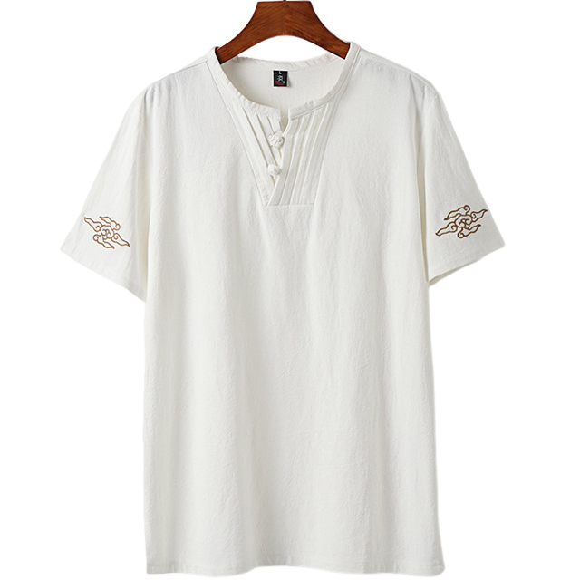 Oversized Mens Linen Pullover T Shirt With Embroidery On Sleeve