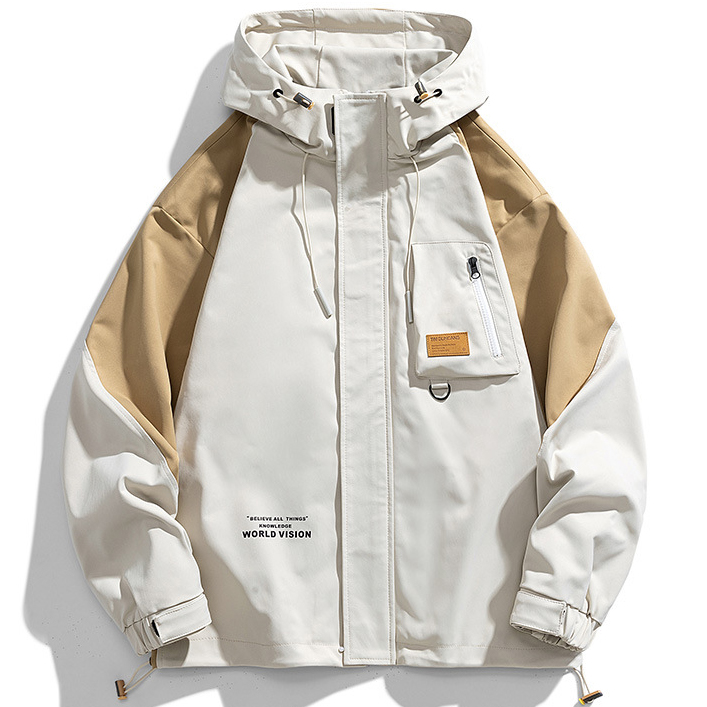Plus Size Mens Colorblock Drawstring Hooded Jacket