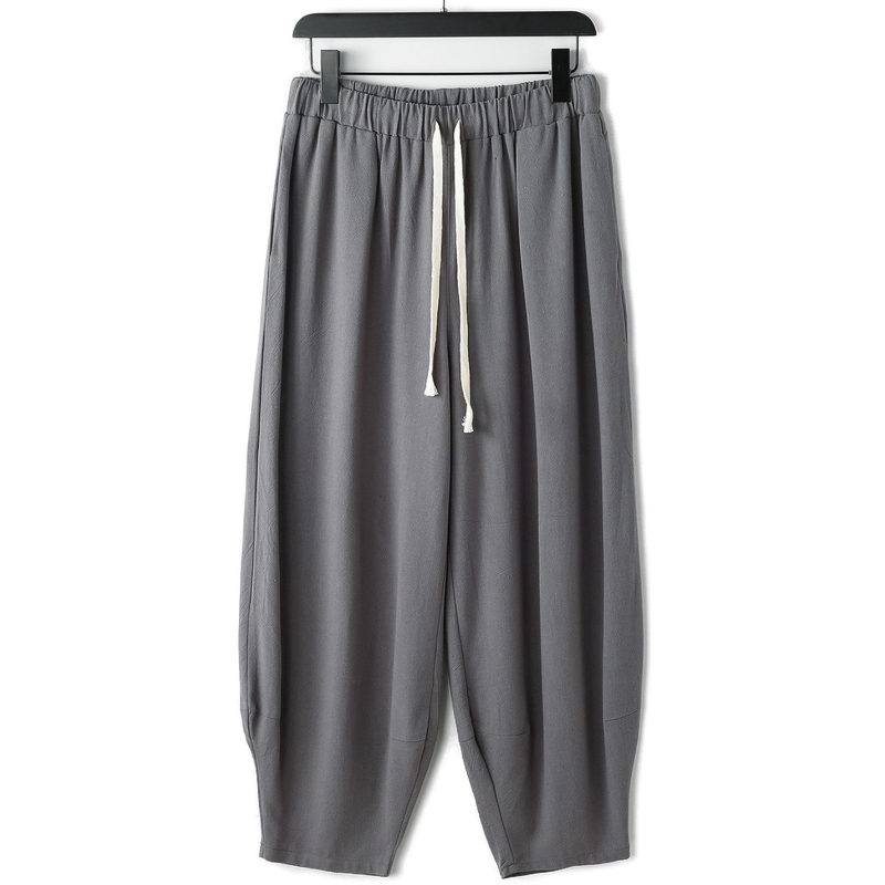 Plus Size Mens Linen Relaxed Fit Drawstring Trousers