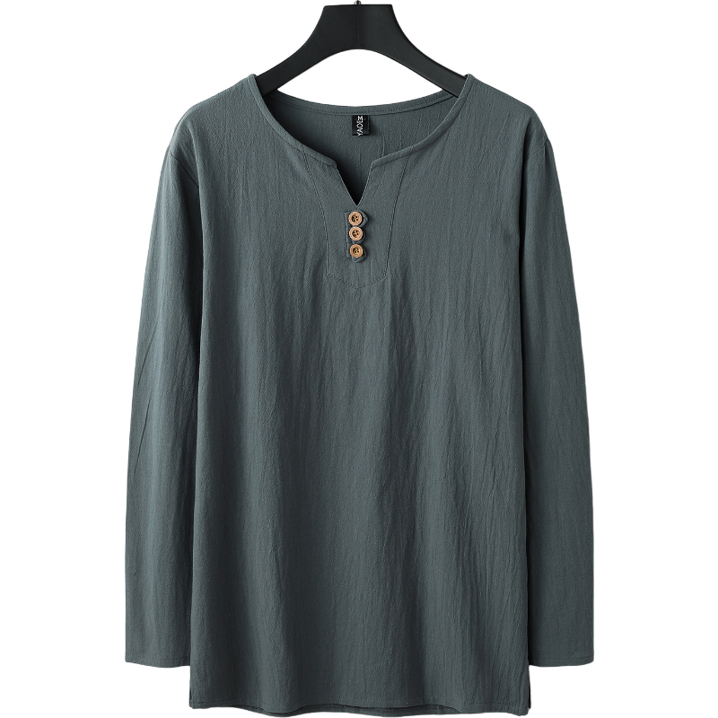 Plus Size Men's V Neck Long Sleeve T Shirts With Three Buttons