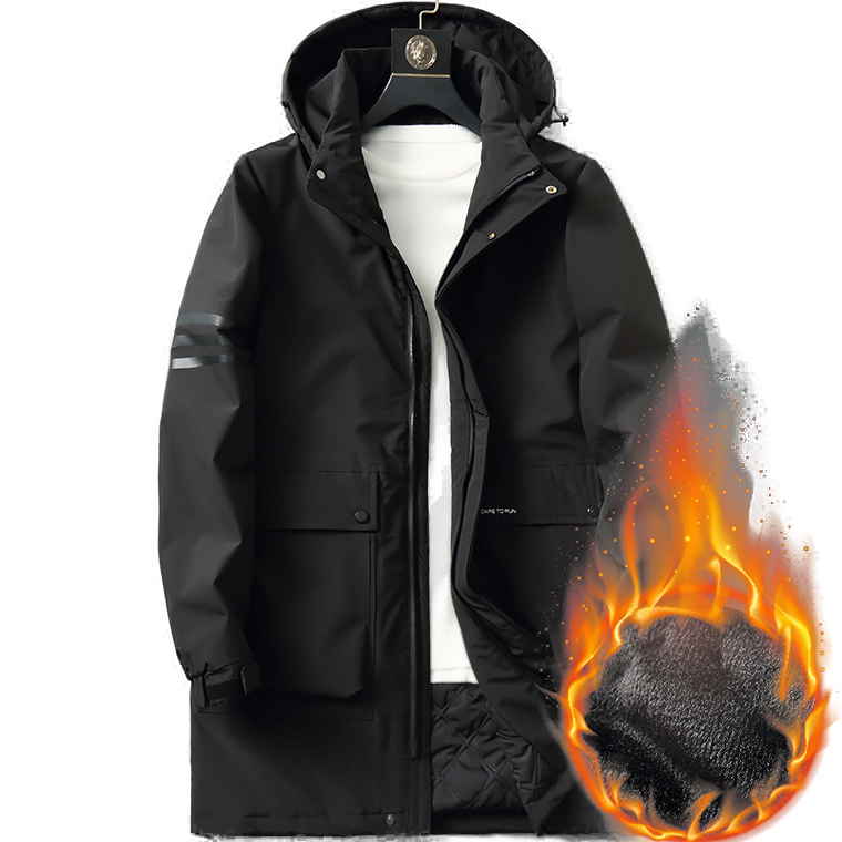 Big and Tall Mens Mid Length Winter Cotton Jacket With Hood