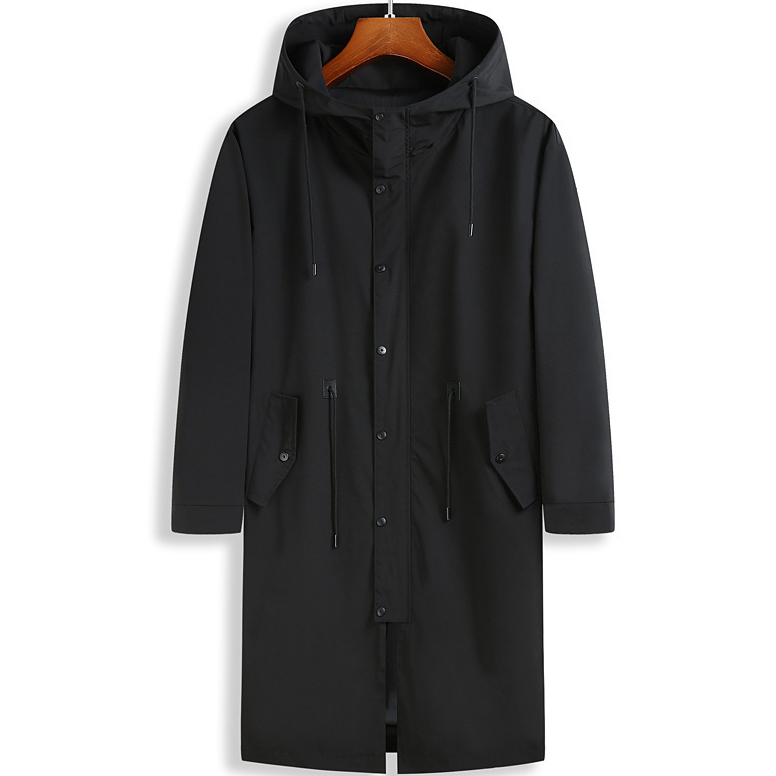 Big and Tall Mens Drawstring Windbreaker Trench Coat With Hood