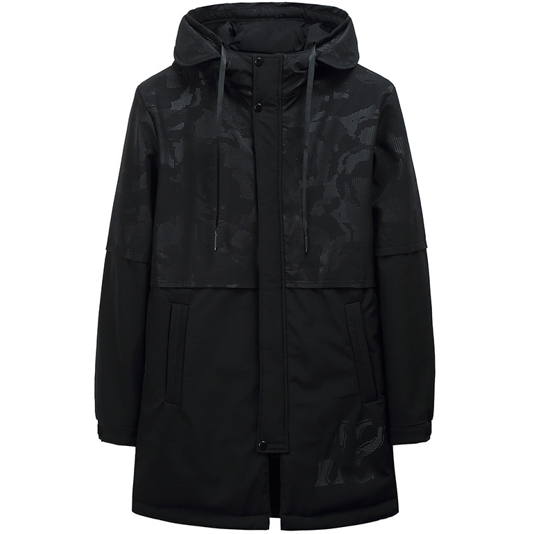 Plus Size Mens Mid Length Padded Coat With Drawstring Hood