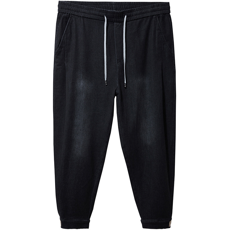 Plus Size Mens Black Elastic Waist Jogger Jeans With Drawstring