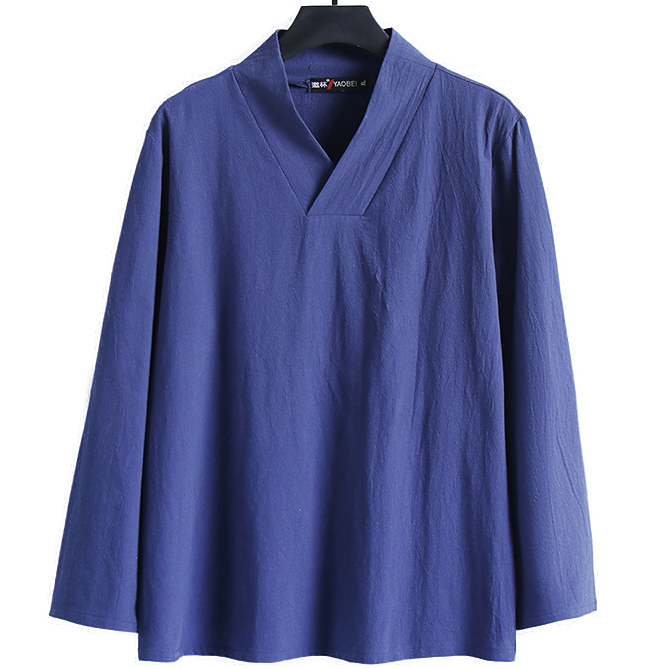 Big and Tall Men’s Linen Blend V Neck Long Sleeve T Shirts