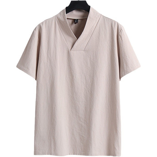 Plus Size Mens Linen V Neck Short Sleeve T Shirt
