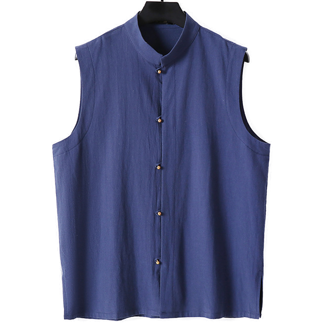 Plus Size Mens Linen Vintage Mandarin Collar Vest