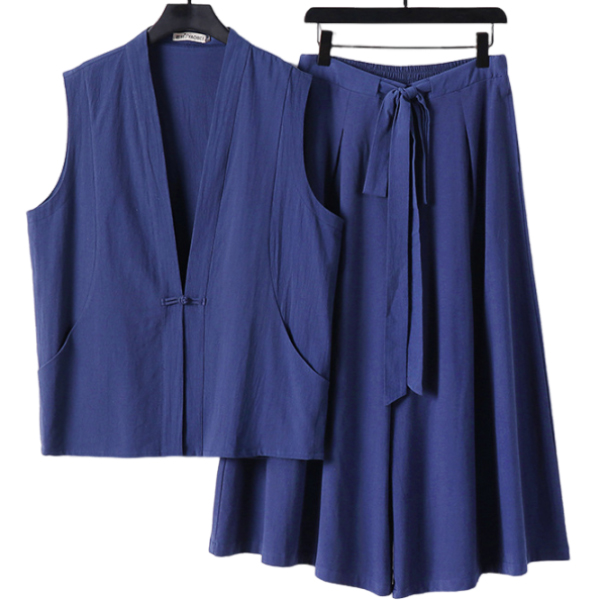 Plus Size Mens Traditional Chinese Sleeveless Vest And Pants Set