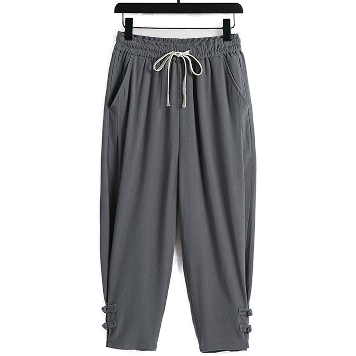 Big and Tall Mens Linen Elastic Waist Buckles Joggers