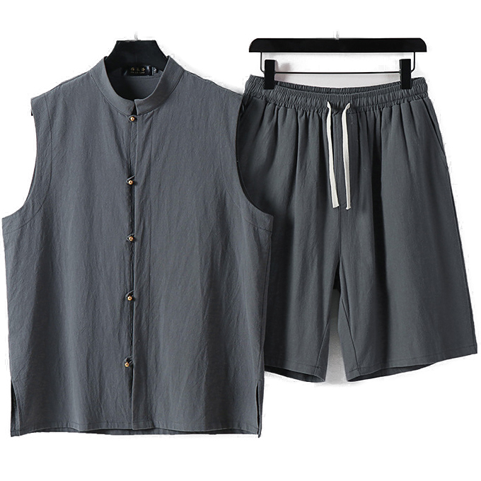 Men's Chinese Style Big and Tall Linen Short Sets